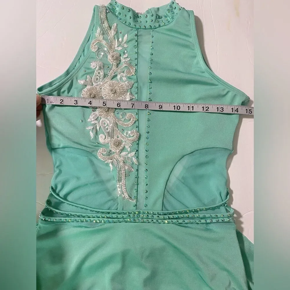 Competition custom Solo Costume lyrical Nude Illusion dance mint green MA